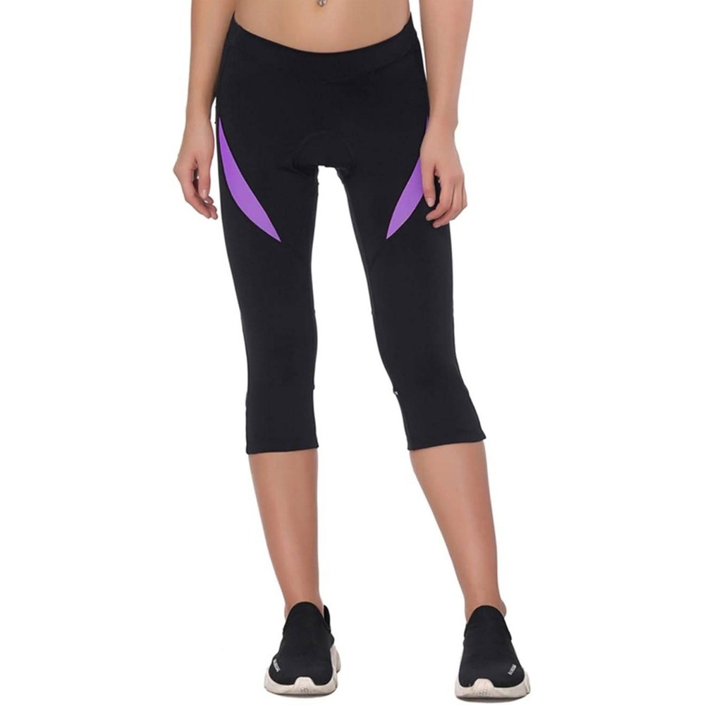 NWT Santic Ao Dai Women's XL Padded 3/4 Cycling Pants Black w/ Purple Straps